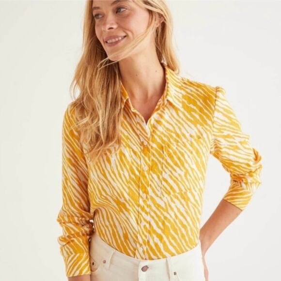 Boden Yellow Safari 100% Linen Button Down Shirt Sz 2P - Picture 6 of 8